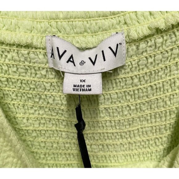 New Ava & Viv Seersucker Lime Sundress Women 1X Sash Empire Waist Smocking - Picture 6 of 11